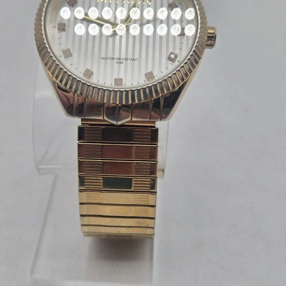 MIYKON Gold Watch Crystal Hour Markers, Gold Stretch Band (30M WR)